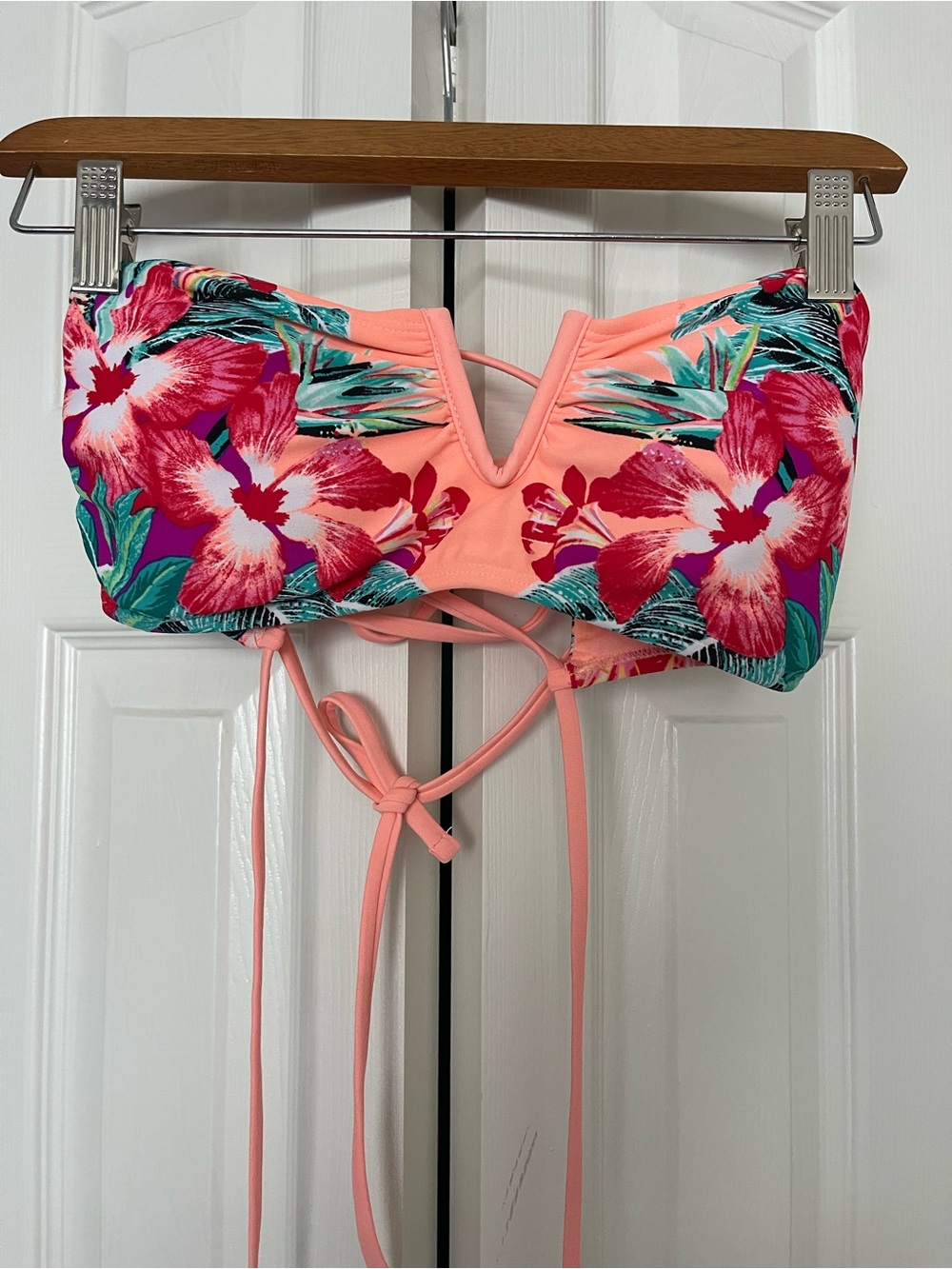 Xhilaration Coral Floral Bandeau Bikini Top